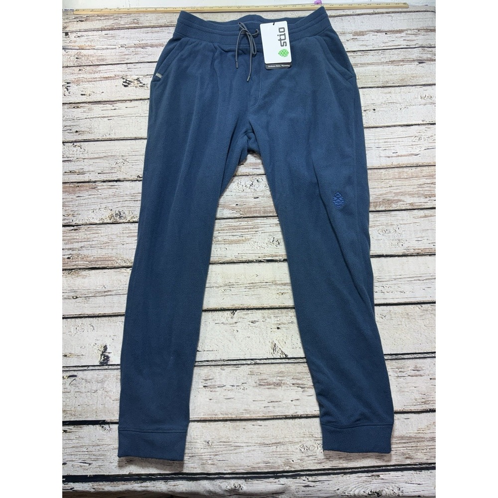 Stio Turpin Fleece Pants Men's L Blue Jogger Sweatpants Drawstring Comfort NWT